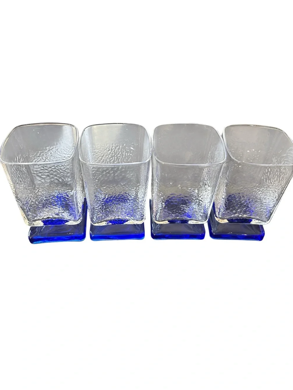4 Bormioli Rocco Cobalt Blue Textured Cocktail Rocks Glasses Square Art Deco